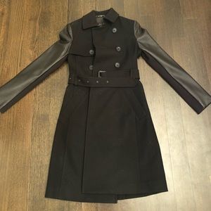 BCBG Maxazria trench coat with leather sleeves